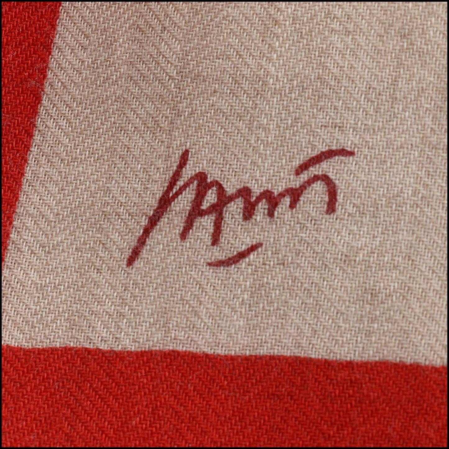RDC14924 HERMES Natural/Red Cashmere Silk "Chevaux Au Pre" 140 Shawl/Large Scarf
