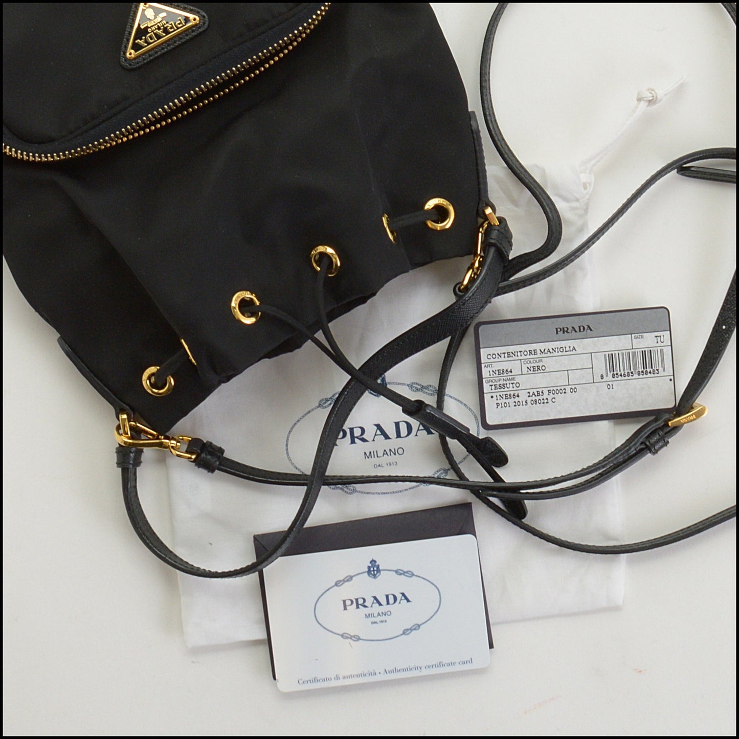 RDC14540 PRADA Black Tessuto Nylon Saffiano Duet Bucket Crossbody Bag