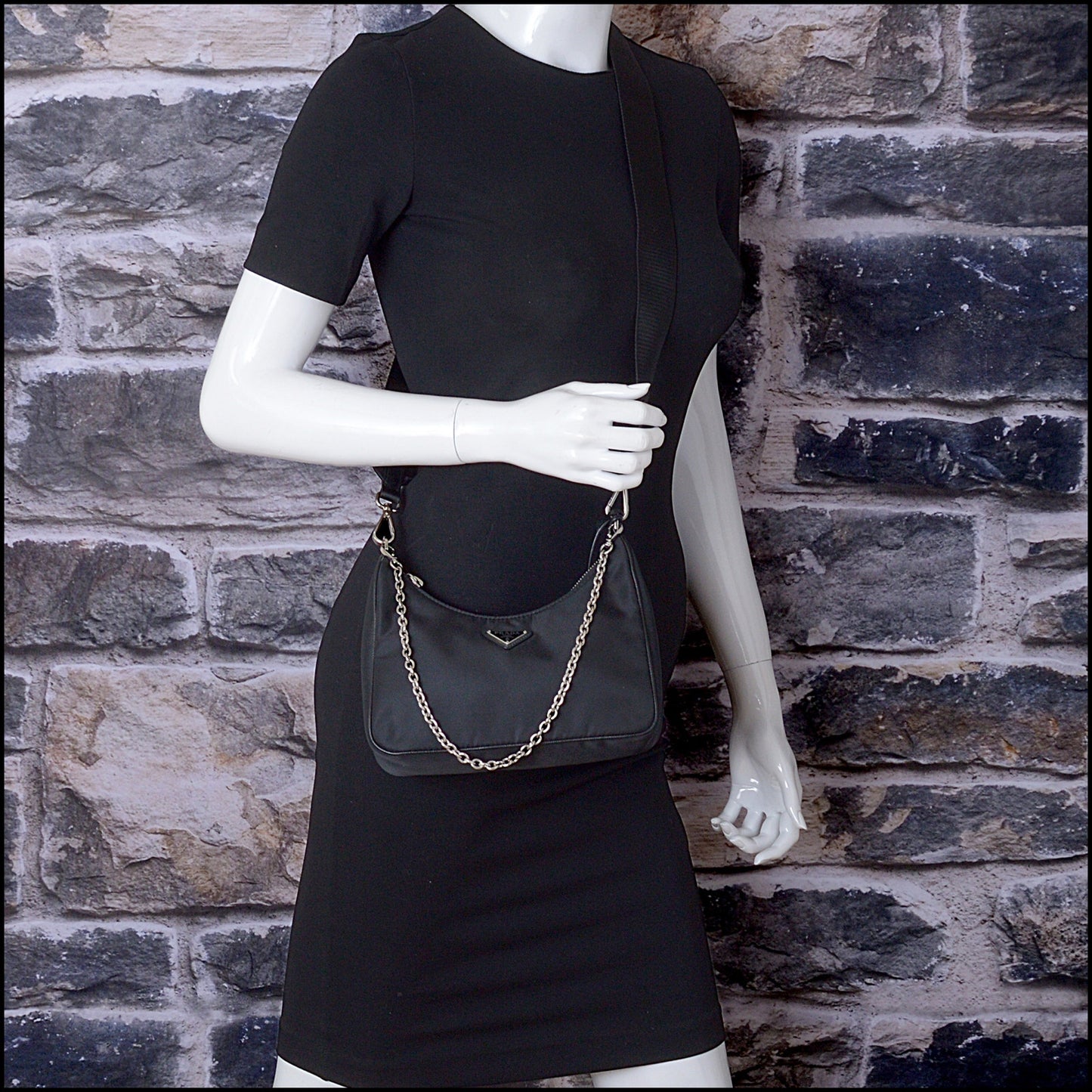 RDC14472 Prada Re-Edition 2005 Black Nylon Tessuto Saffiano Small Crossbody Bag