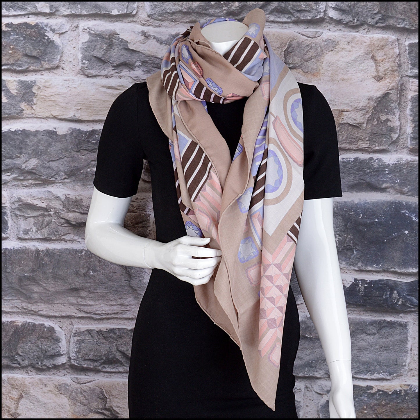 RDC15229 TIFFANY & CO. Lilac Gem Border Cashmere and Silk Stole 140cm