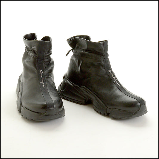 RDC15076 SALVATORE FERRAGAMO Black Nappa Leather Ankle Boots size 7.5 C