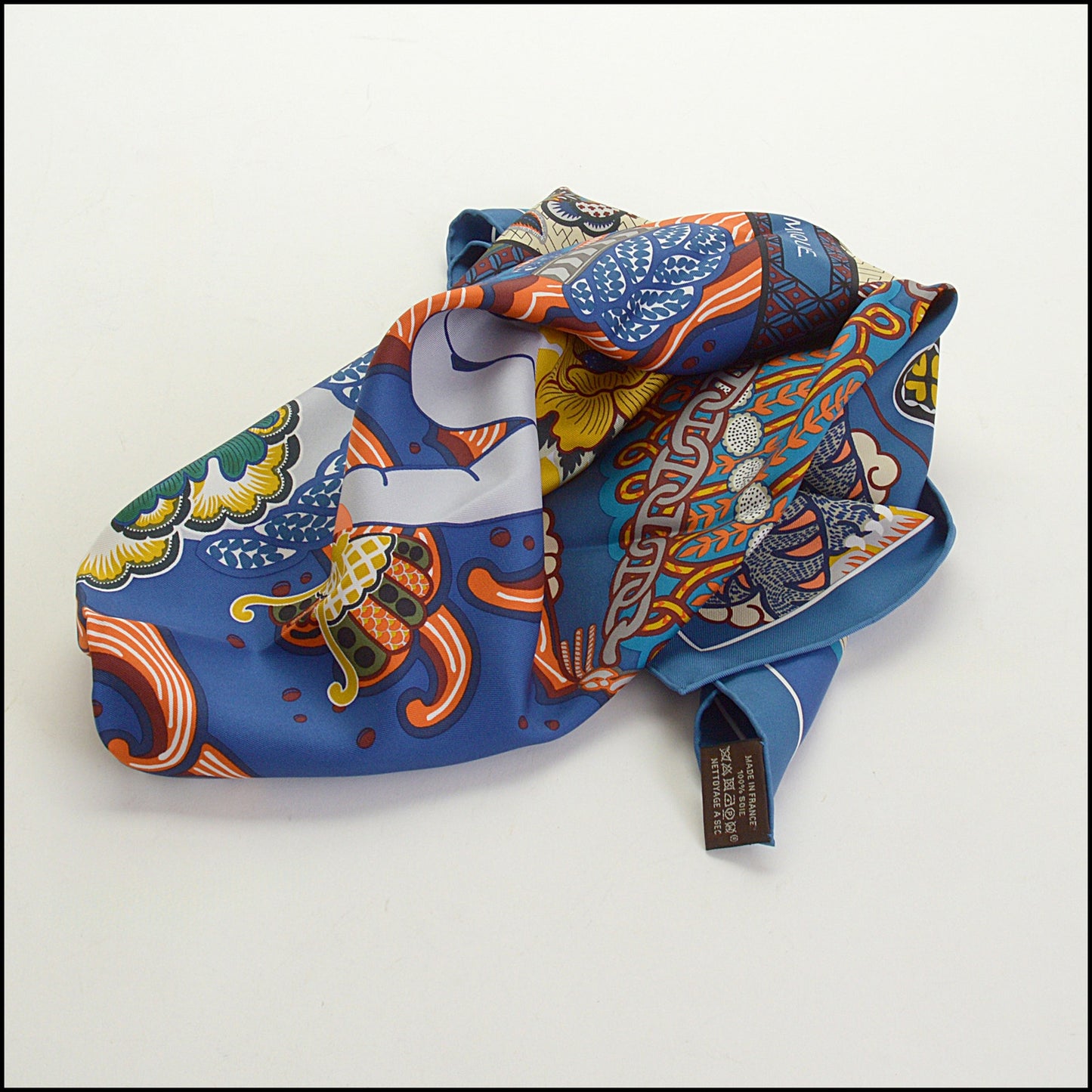 RDC14896 HERMES Bleu Moyen/Multi "Duo Cosmique" 90 Silk Scarf