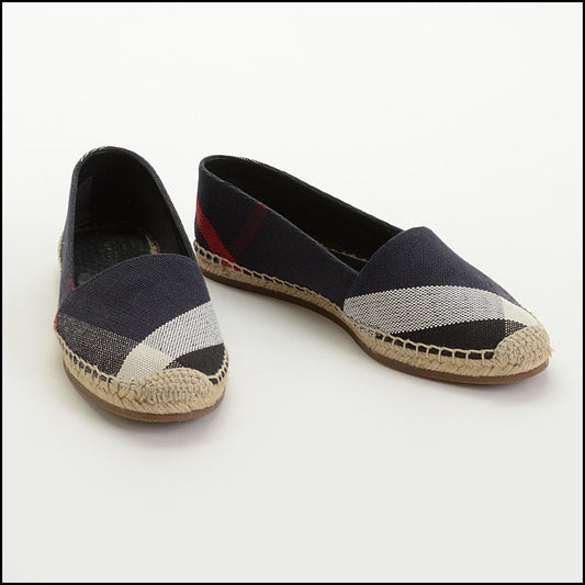 RDC14906 BURBERRY Navy Check Espradrille Flats size 37