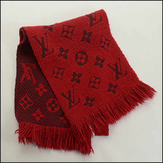 RDC15171 LOUIS VUITTON Red Logomania Wool and Silk Scarf