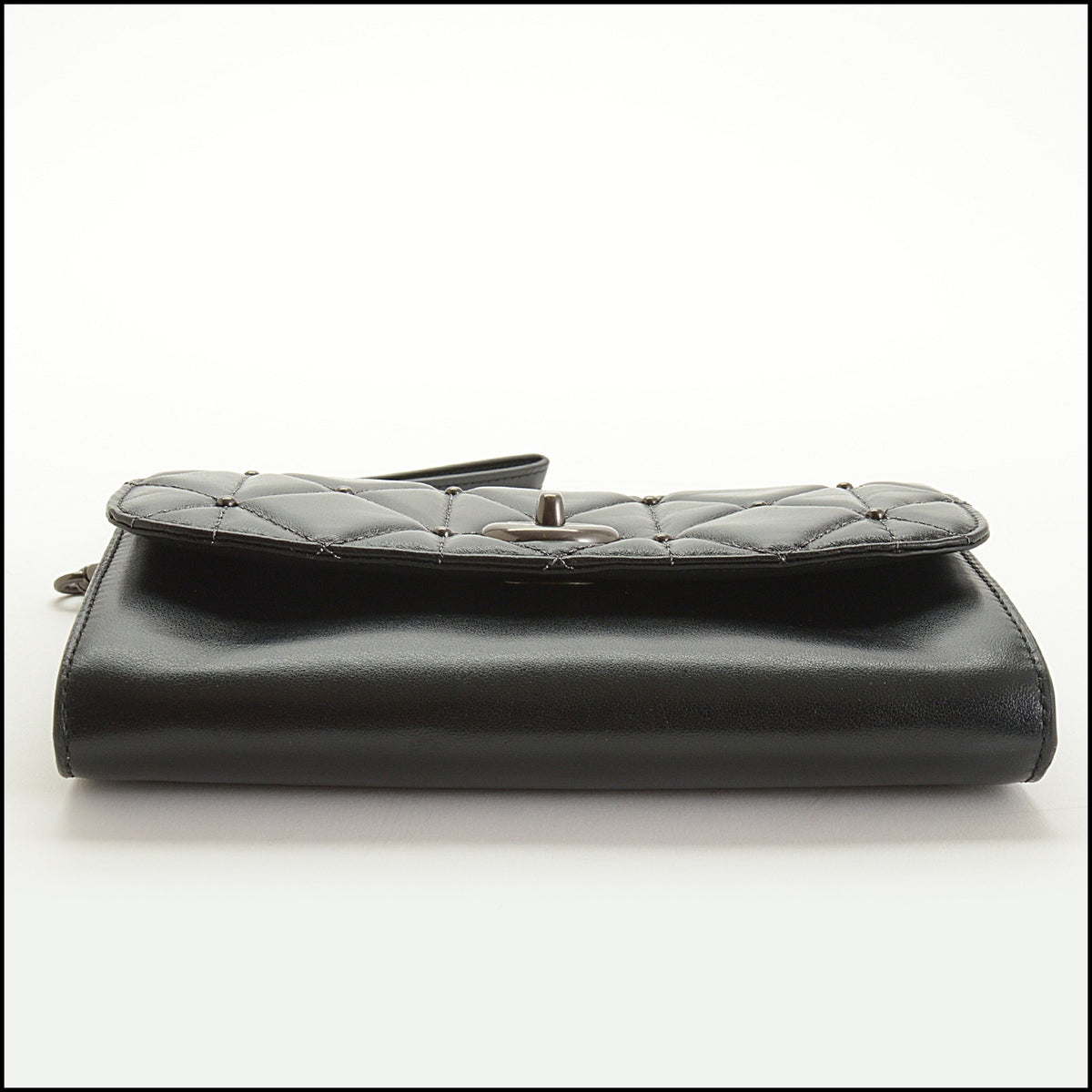 RDC15621 COACH Black Quilted Studded Flap Wallet on Chain WOC