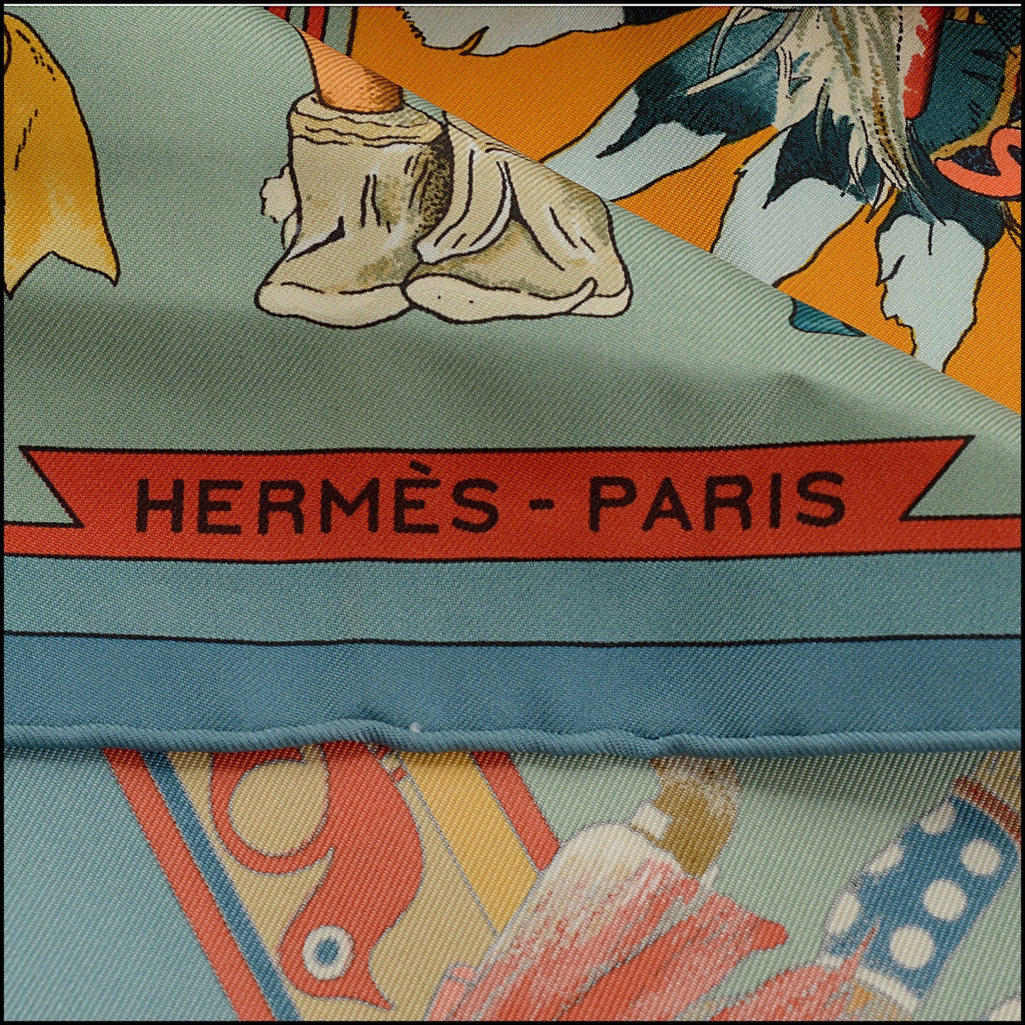 RDC15454 HERMES Blue/Gold Kachinas Silk Scarf 90cm Kermit Oliver