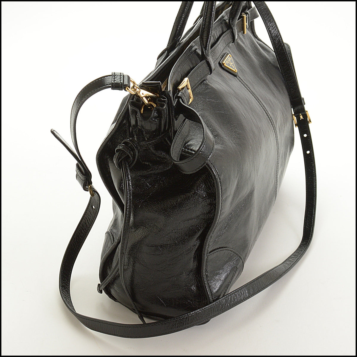 RDC15671 PRADA Black Glossy Calfskin Large Bonnie Bag