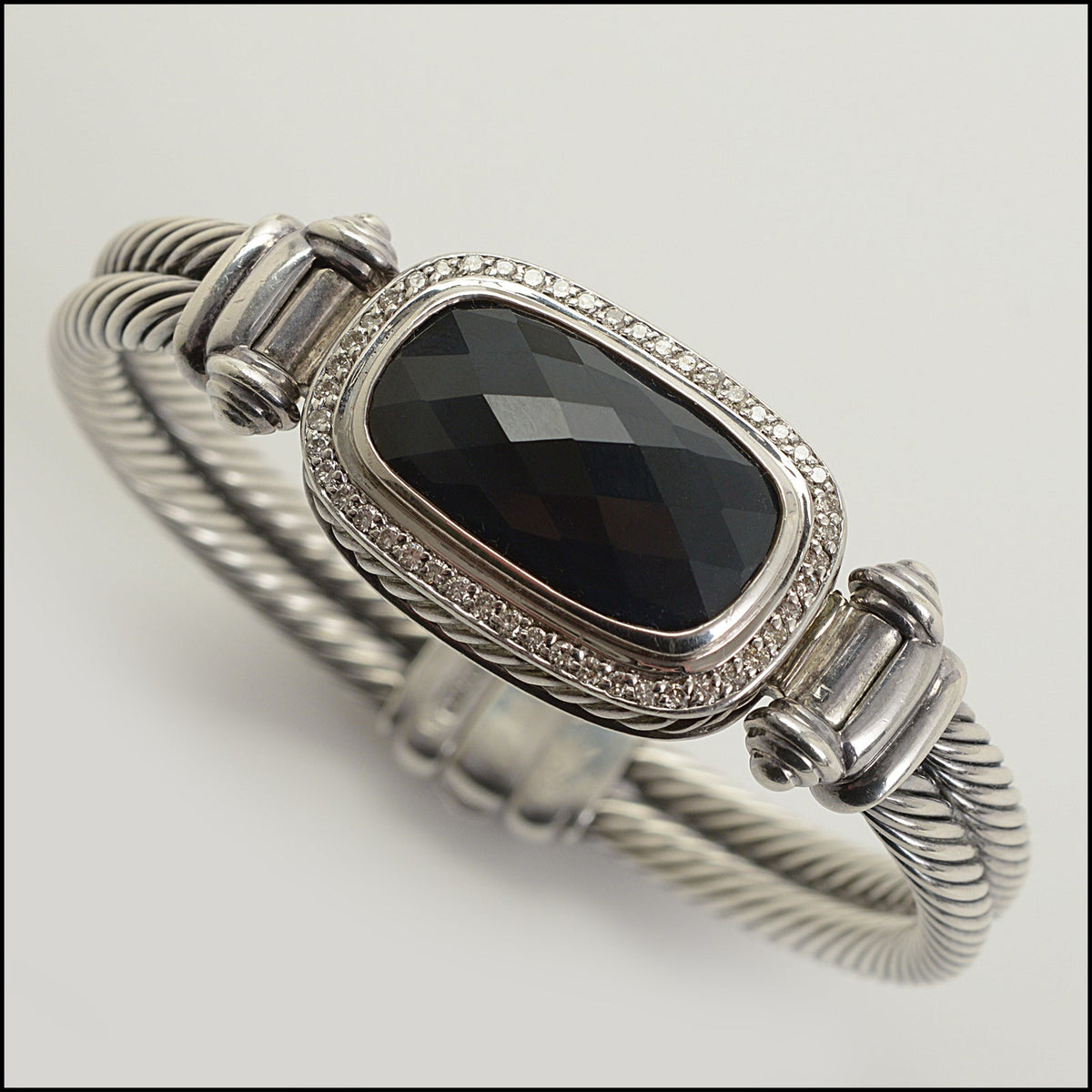 RDC15729 DAVID YURMAN Onyx/Diamond Sterling Albion Cable Bracelet