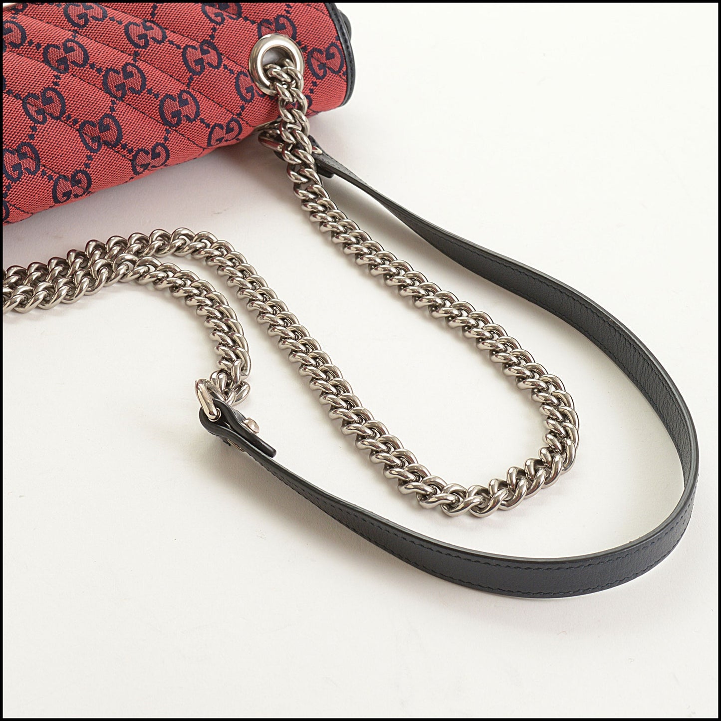 RDC15585 GUCCI Red Monogram Matelasse Diagonal Canvas Marmont Flap Bag