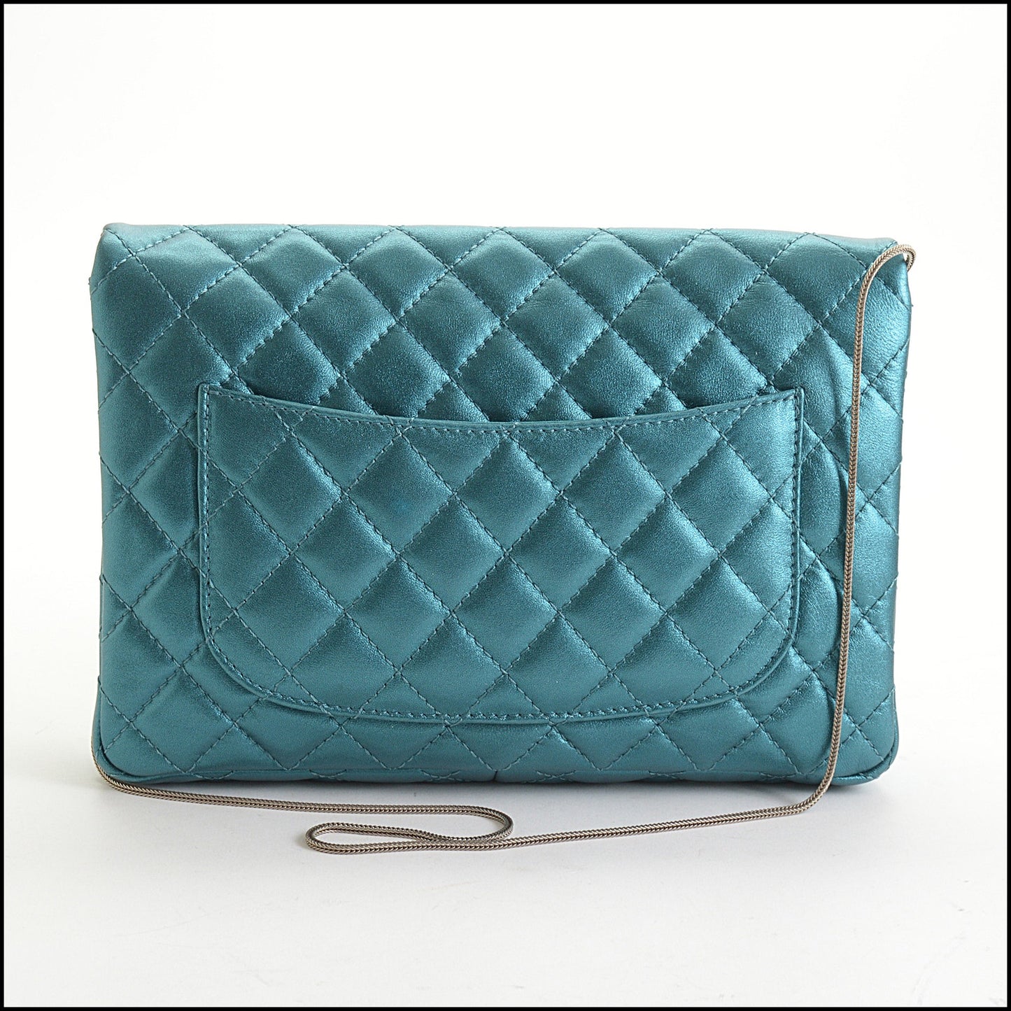 RDC14970 CHANEL '08-09 Teal Metallic Reissue Flap Clutch Snake Chain Shoulder Bag