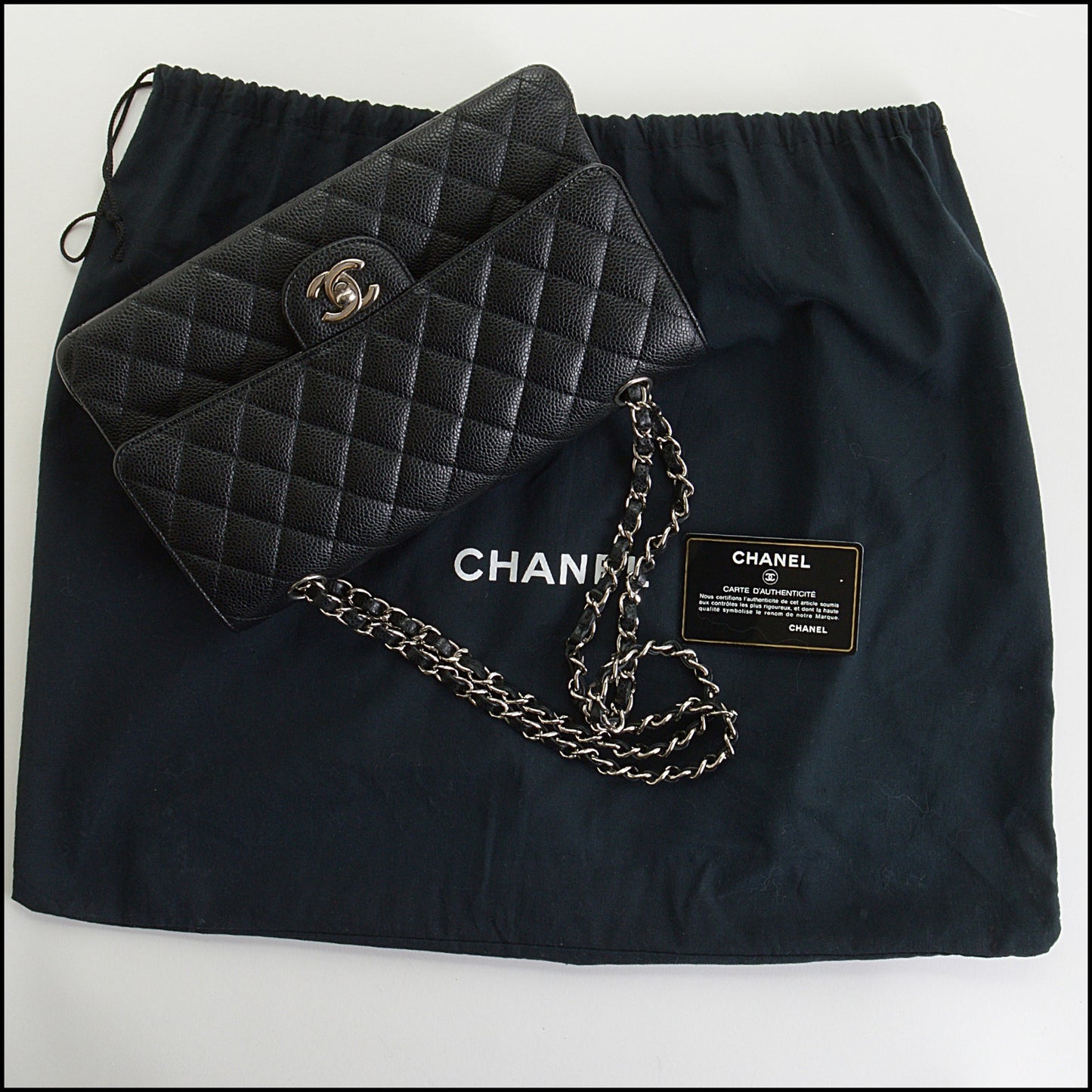 RDC15013 CHANEL '10 Black Caviar Leather Classic 11.12 Double Flap Bag
