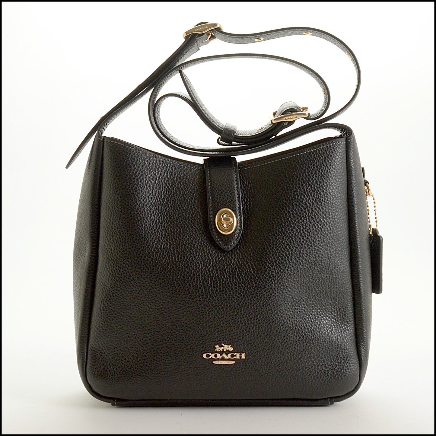 RDC15473 COACH Black Pebbled Leather Hadley Convertible Crossbody Bag