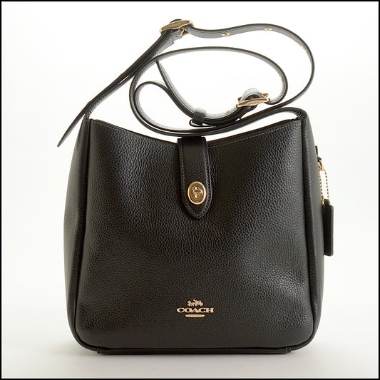 RDC15473 COACH Black Pebbled Leather Hadley Convertible Crossbody Bag