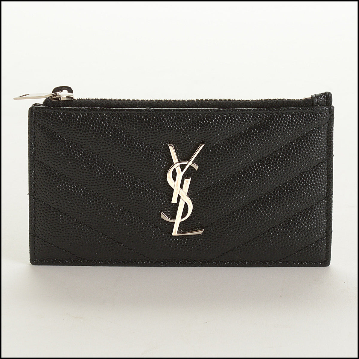 RDC15665 SAINT LAURENT Black Matelasse YSL Cassandre Zipped Card Case