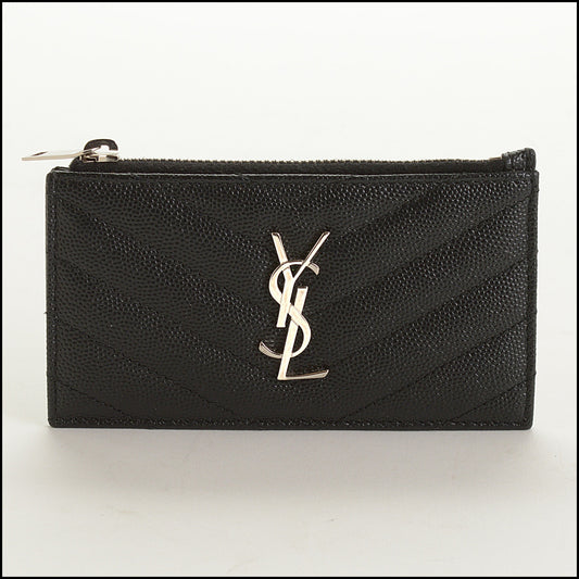 RDC15665 SAINT LAURENT Black Matelasse YSL Cassandre Zipped Card Case
