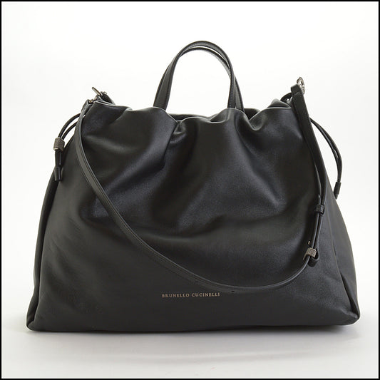 RDC14543 BRUNELLO CUCINELLI Black Lambskin Medium Mellow Shopper Top Handle Bag