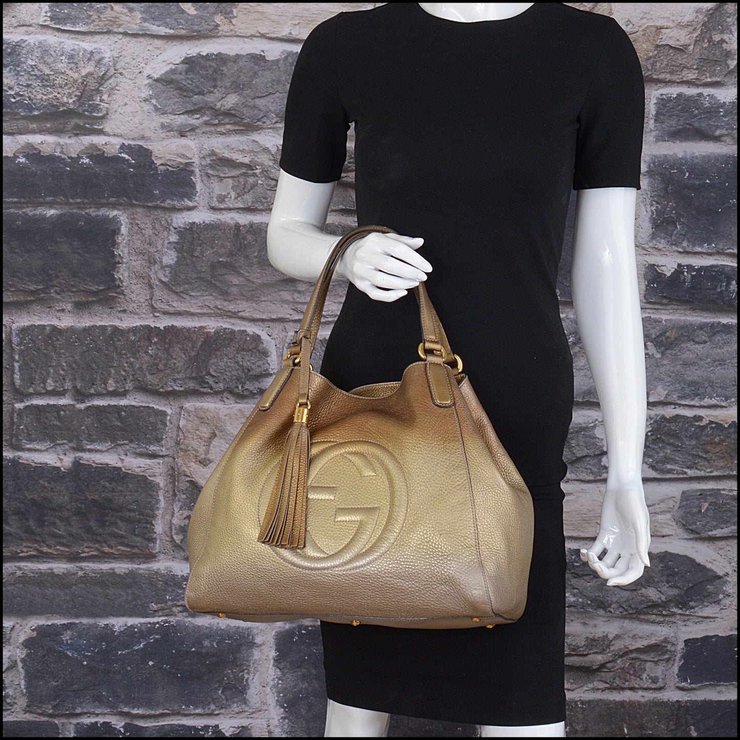 RDC15031 GUCCI Metallic Ombre Leather GG Soho Shoulder Bag