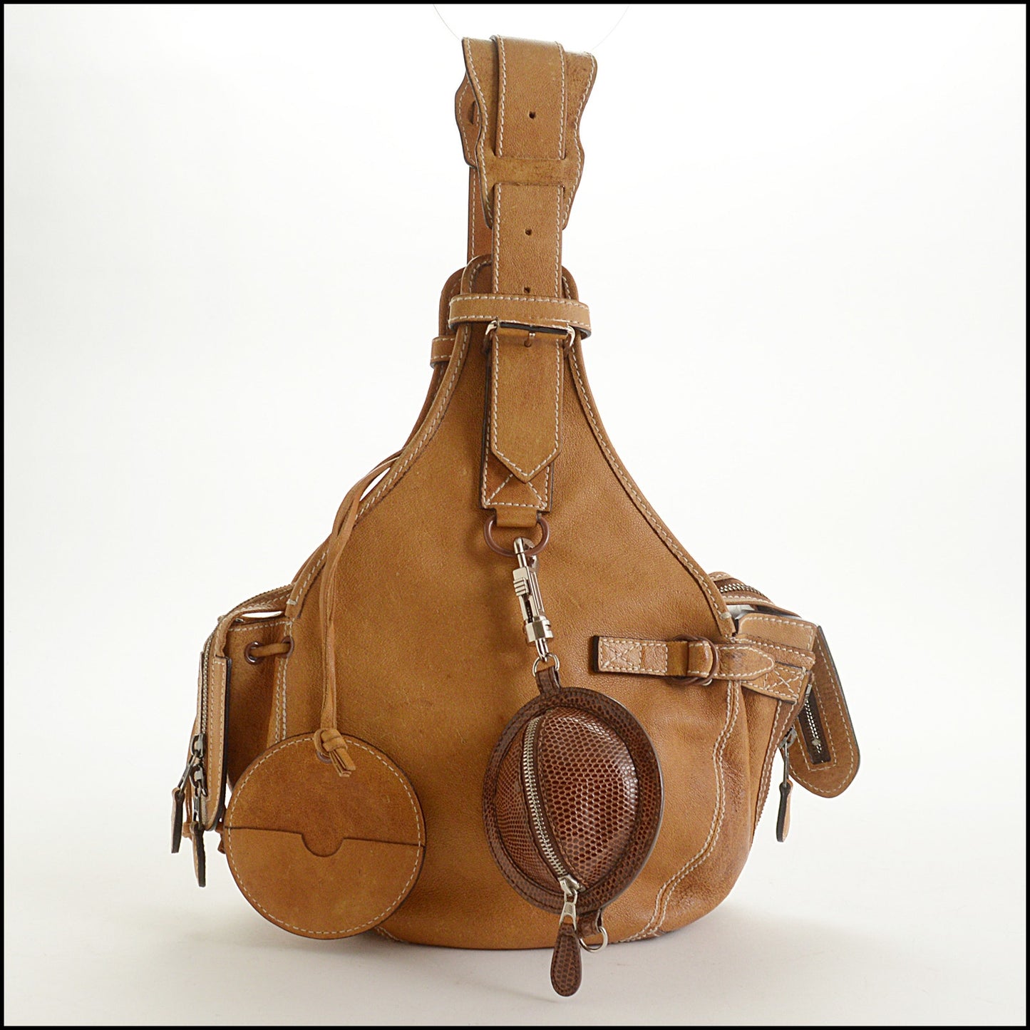 RDC15344 BALENCIAGA '04 Camelskin Aviator Helmet Bag with Lizard Planet Pouch