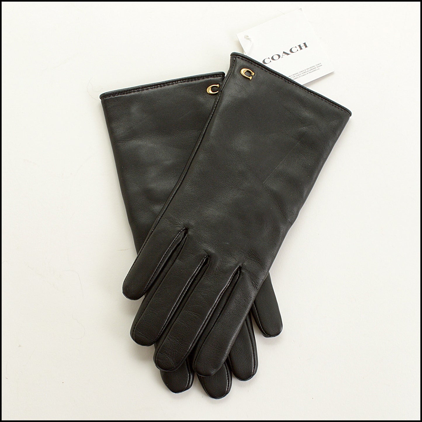 RDC15485 COACH Black Leather Tech Gloves Size 7.5