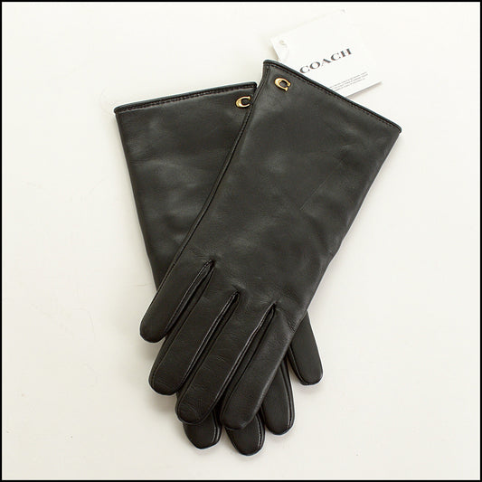 RDC15485 COACH Black Leather Tech Gloves Size 7.5
