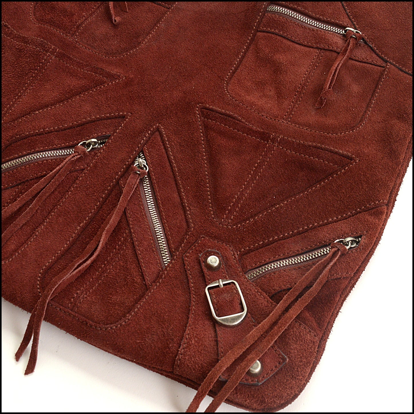 RDC15421 BALENCIAGA '02 Burgundy Suede Besace Multi-zip Moto Messenger Bag
