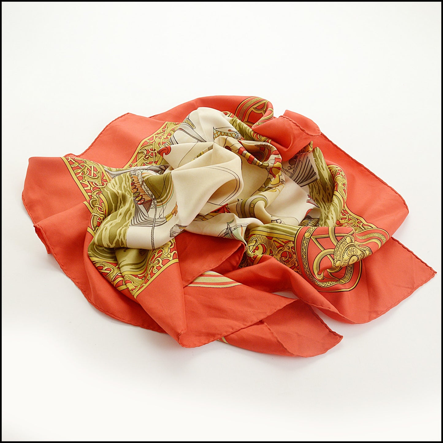 RDC15418 HERMES '71 Red "Les Normandes" 90cm Silk Scarf