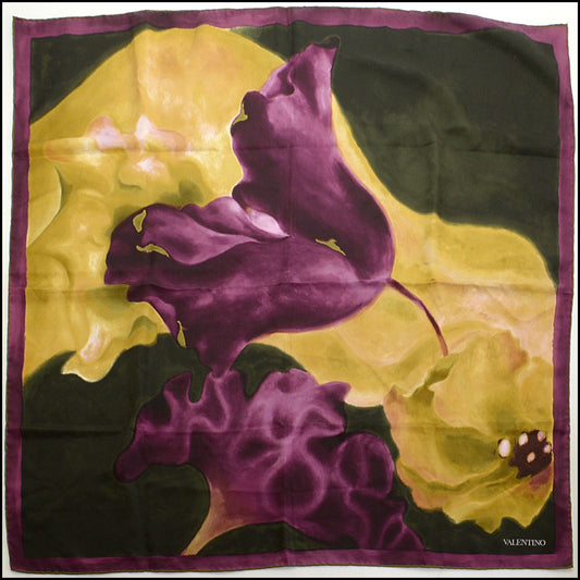 RDC14504 VALENTINO Purple/Gold/Green Silk Floral Square Scarf