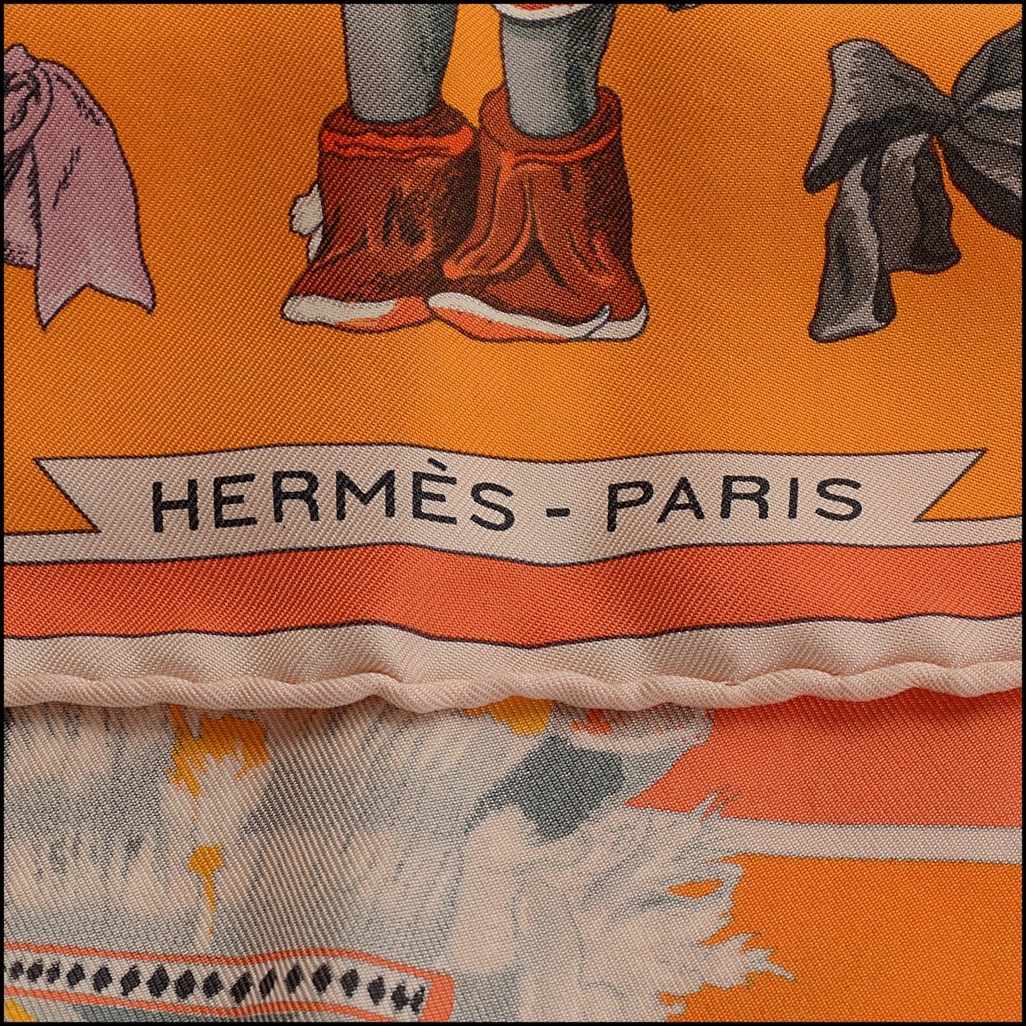 RDC15455 HERMES Orange Kachinas Silk Scarf 90cm Kermit Oliver