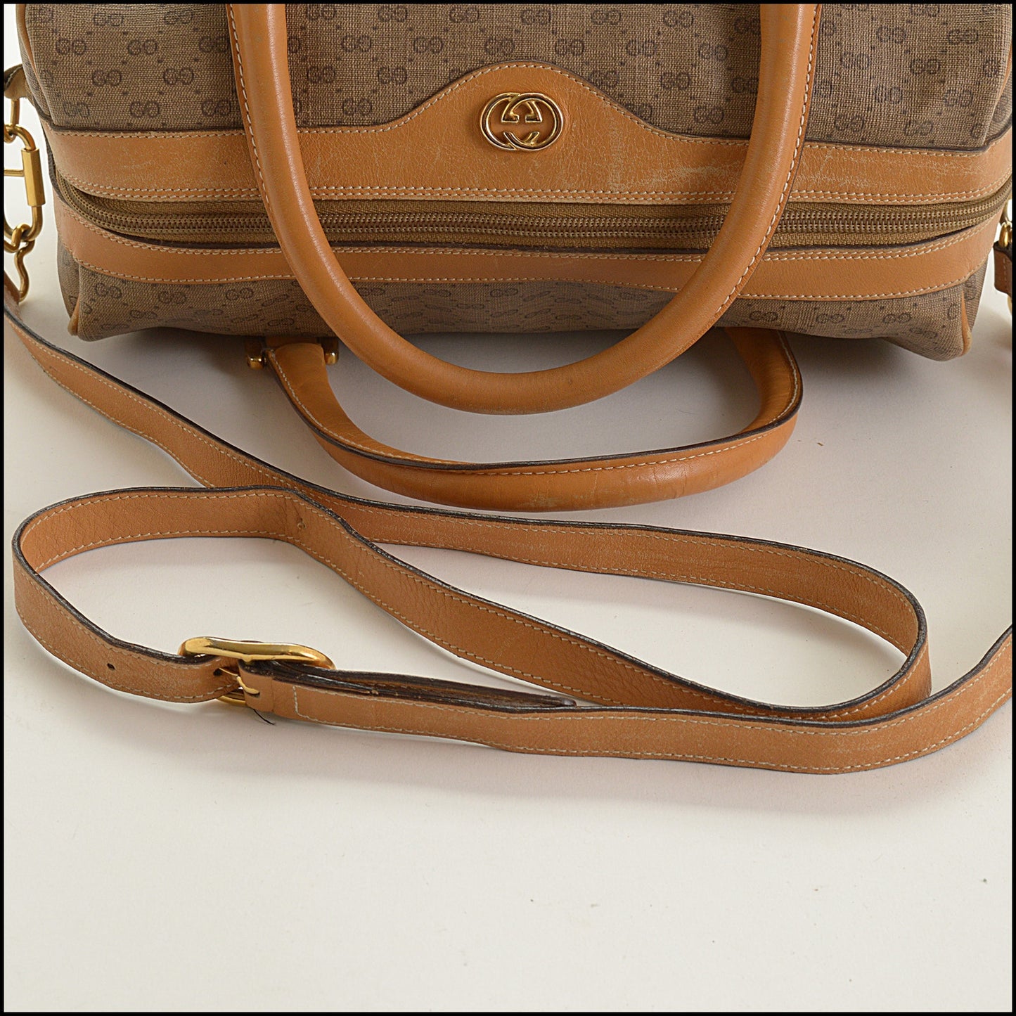 RDC15506 GUCCI Vintage Tan Leather Micro GG Boston Bag