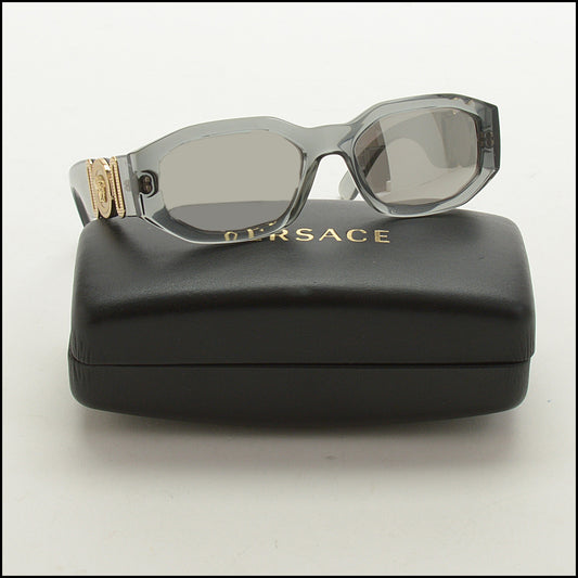 RDC14997 VERSACE Grey Translucent Acetate Gold Medusa Accent Biggie Unisex Sunglasses