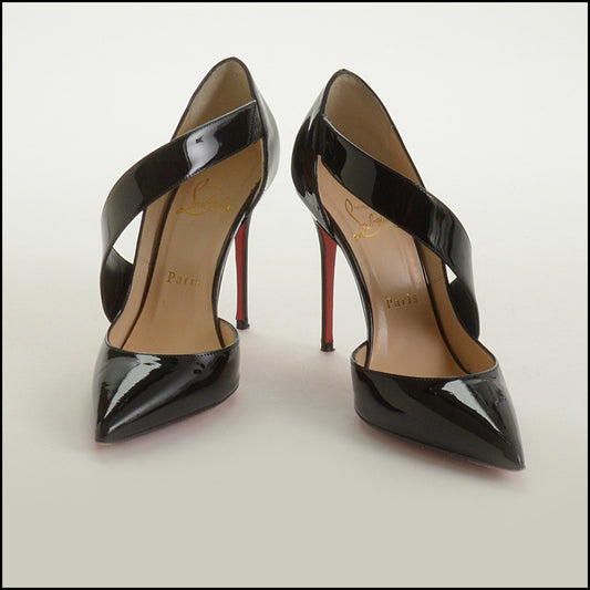 RDC15367 CHRISTIAN LOUBOUTIN Black Patent Leather Ograde 100 Pumps Size 37