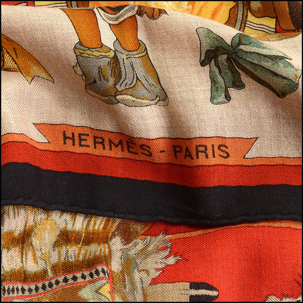 RDC15685 HERMES Black/Rouge/Natural "Kachinas" 140 Cashmere Shawl Kermit Oliver