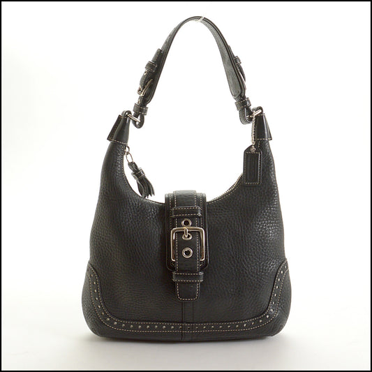 RDC15081 COACH Black Leather White Dots Hamptons Small Bag