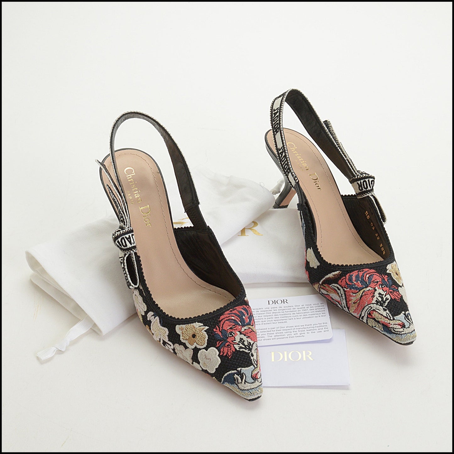 RDC14946 CHRISTIAN DIOR Embroidered J'Adior Slingback Pumps Size 38.5