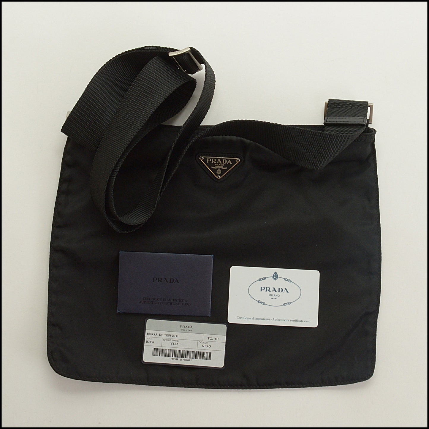 RDC15475 PRADA Black Nylon Flat Messenger Bag
