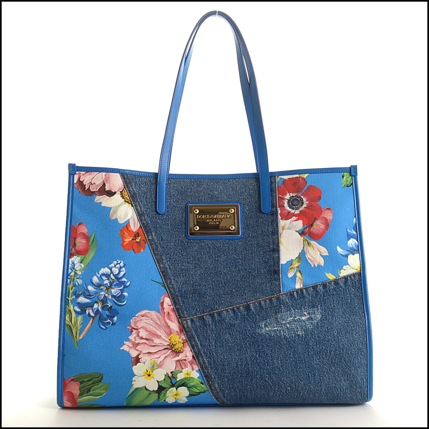 RDC15577 DOLCE & GABBANA Blue Exclusive Floral Denim Tote Bag