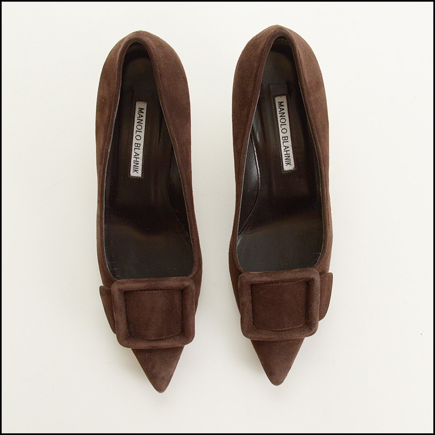 RDC15530 MANOLO BLAHNIK Brown Suede Maysale Buckle 50mm Heel Pumps Size 38.5