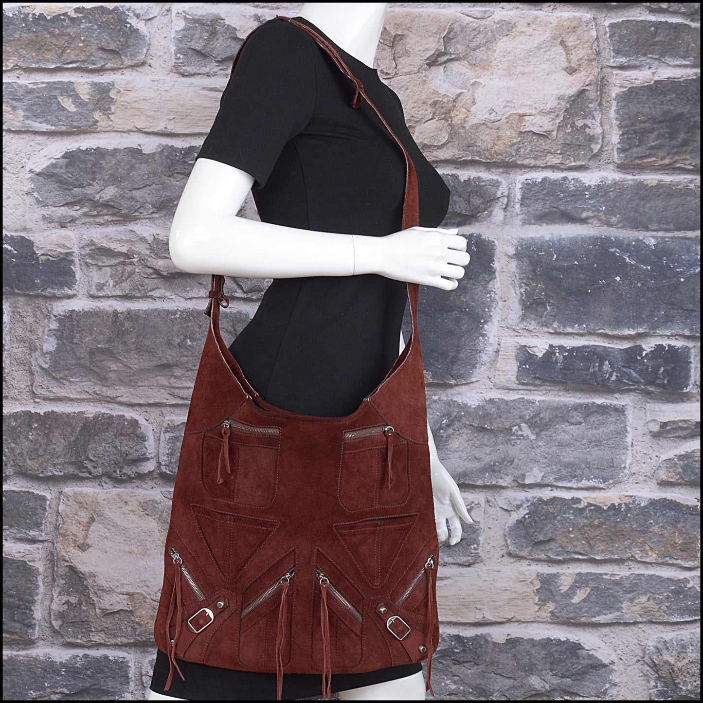 RDC15421 BALENCIAGA '02 Burgundy Suede Besace Multi-zip Moto Messenger Bag