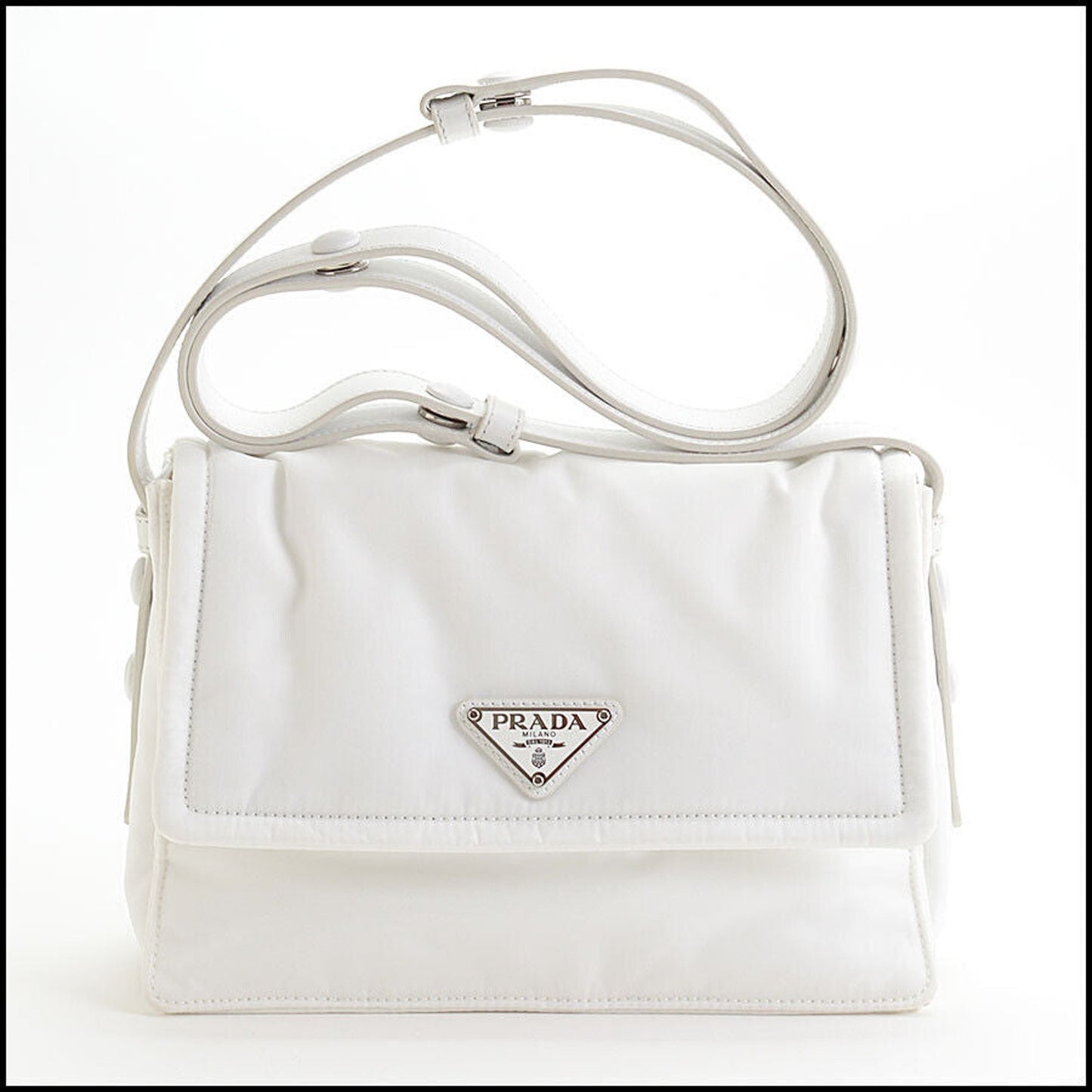 RDC13463 Authentic PRADA White Re-Nylon Tessuto Vitello Small Shoulder Bag
