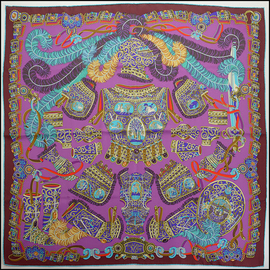 RDC14822 HERMES Turquoise/Multi Sous L'egide de Mars 90 cm Silk Scarf