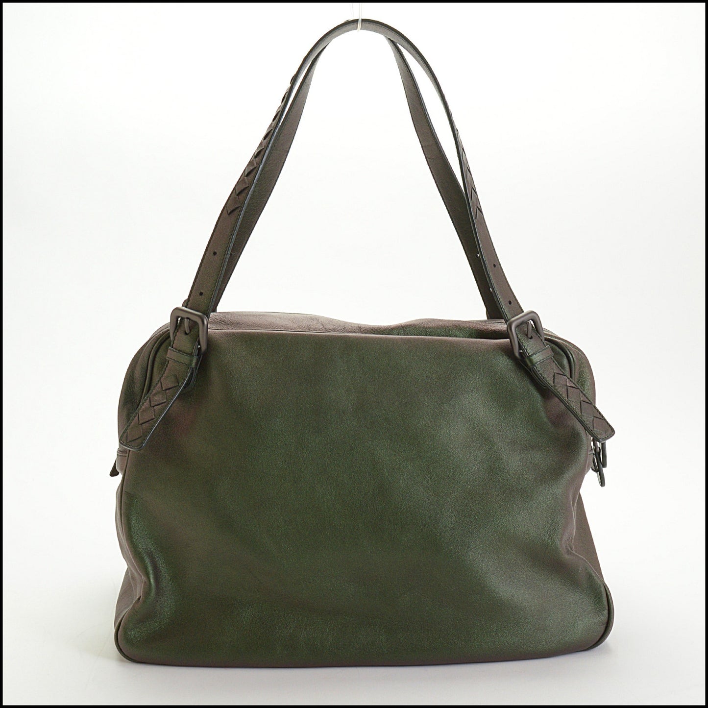 RDC14492 Bottega Veneta Metallic Green Lambskin Double Pocket Bag