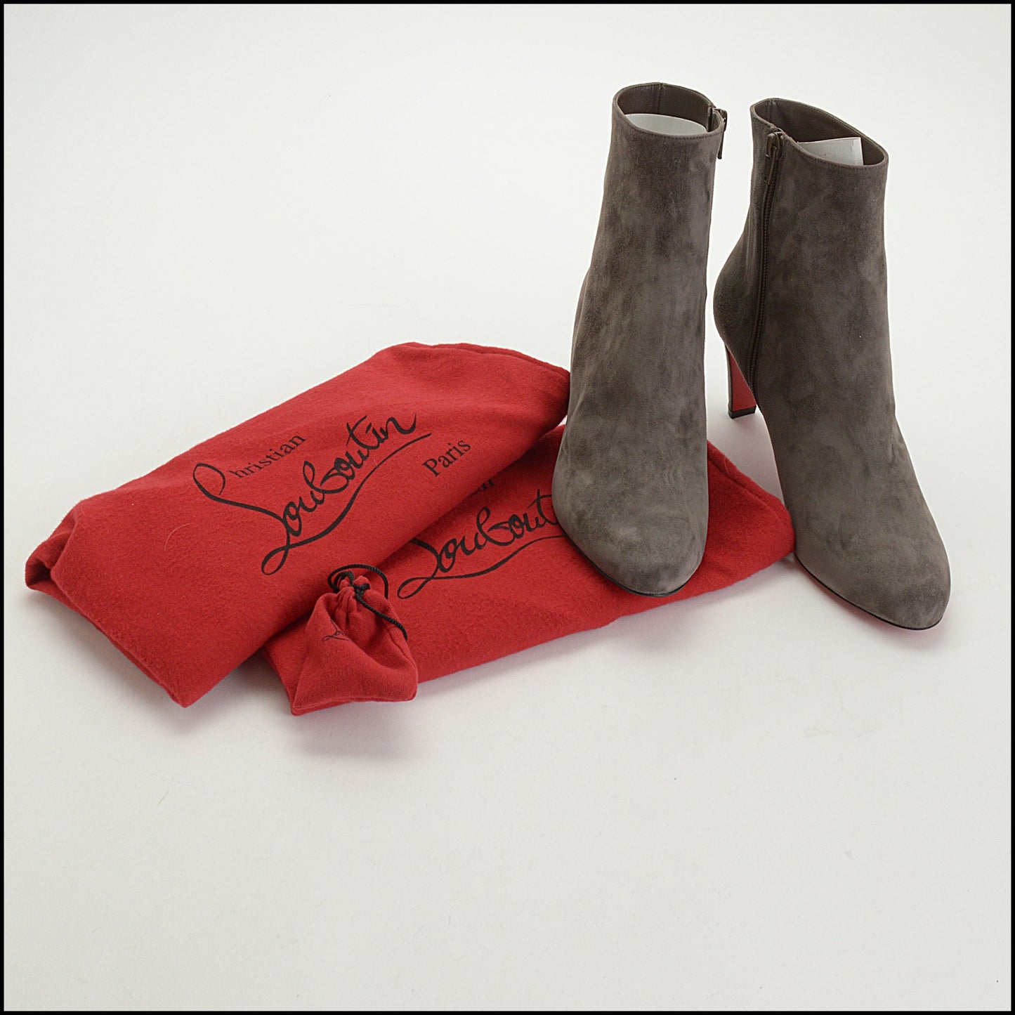 RDC14947 CHRISTIAN LOUBOUTIN Grey Suede High Heel Ankle Boots Size 39.5