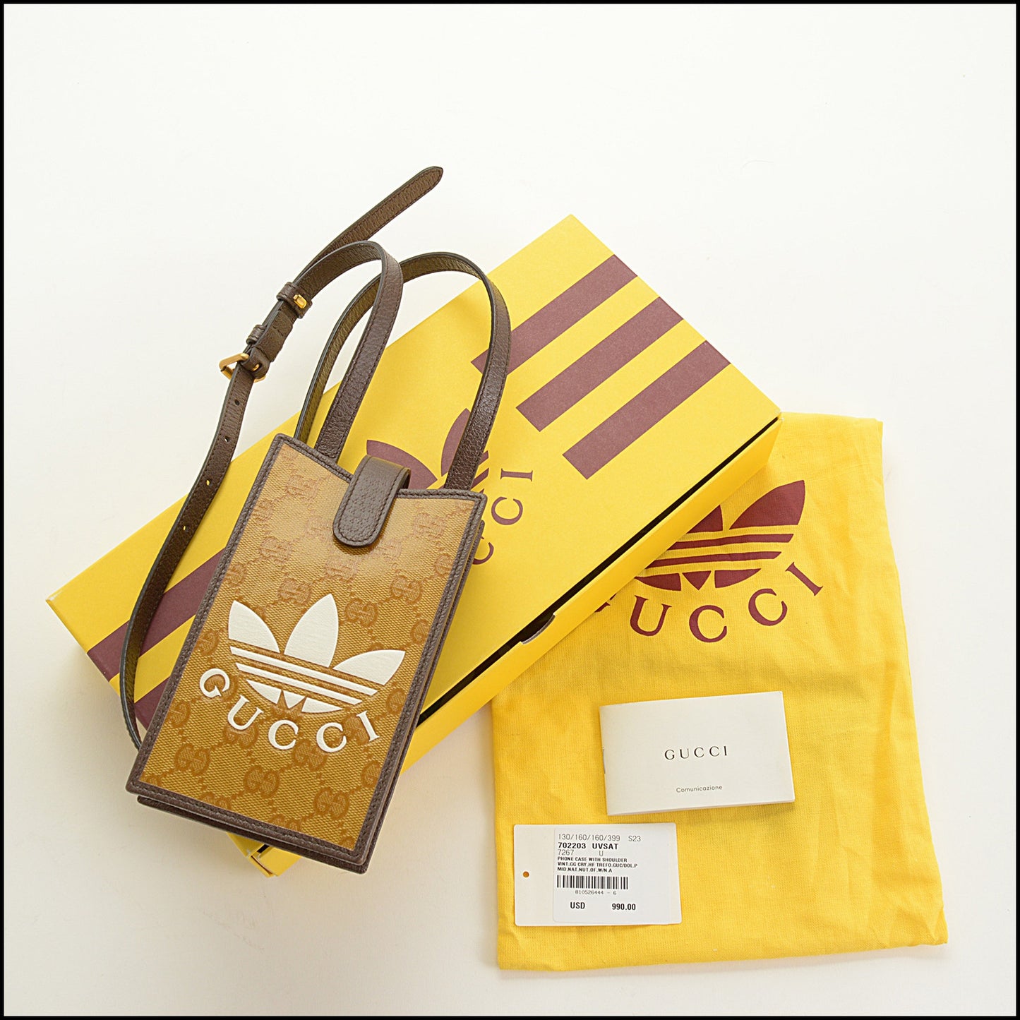 RDC15420 GUCCI x ADIDAS Brown Supreme Canvas Cell Phone Holder