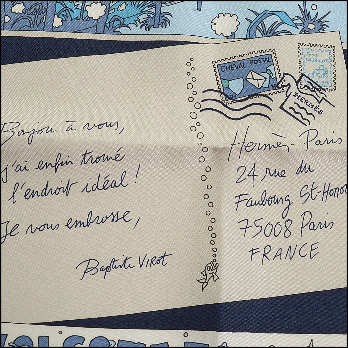 RDC15608 HERMES Blue / Multi "Favoris des Lieux" 90 Silk Scarf