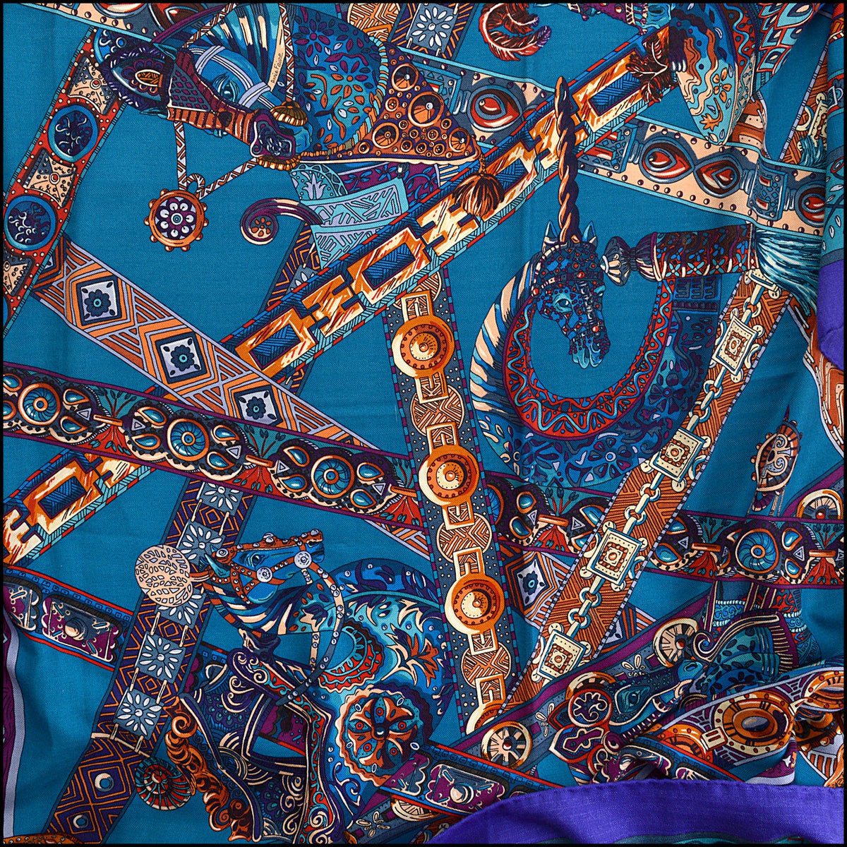 RDC15686 HERMES Violet/Blue/Multi ''Le Songe De La Licorne'' 140 Cashmere Shawl