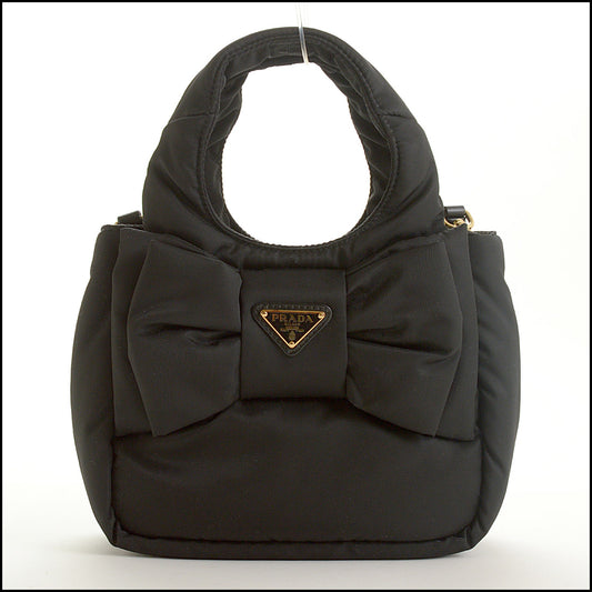 RDC15428 PRADA Black Mini Padded Re-Nylon Bag with Bow