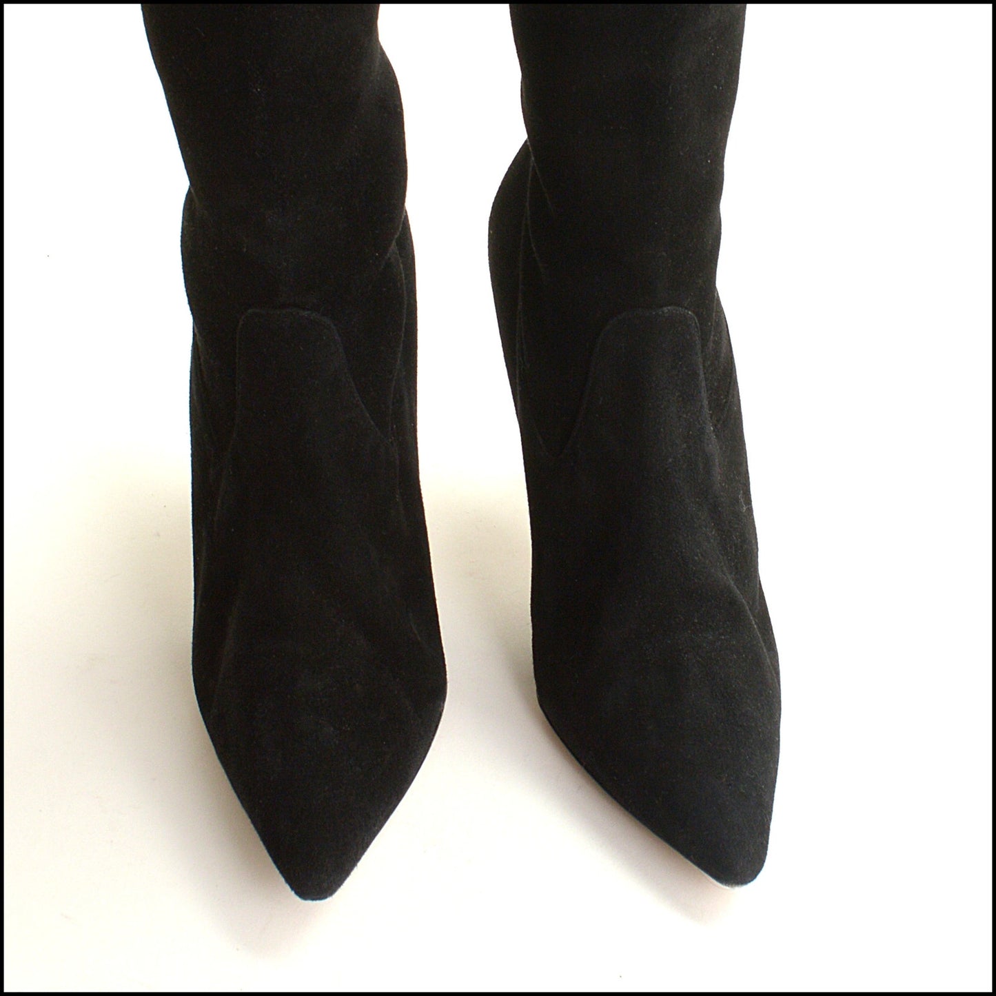 RDC15299 MANOLO BLAHNIK Black Suede Laser-Cut Over The Knee Boots Size 40