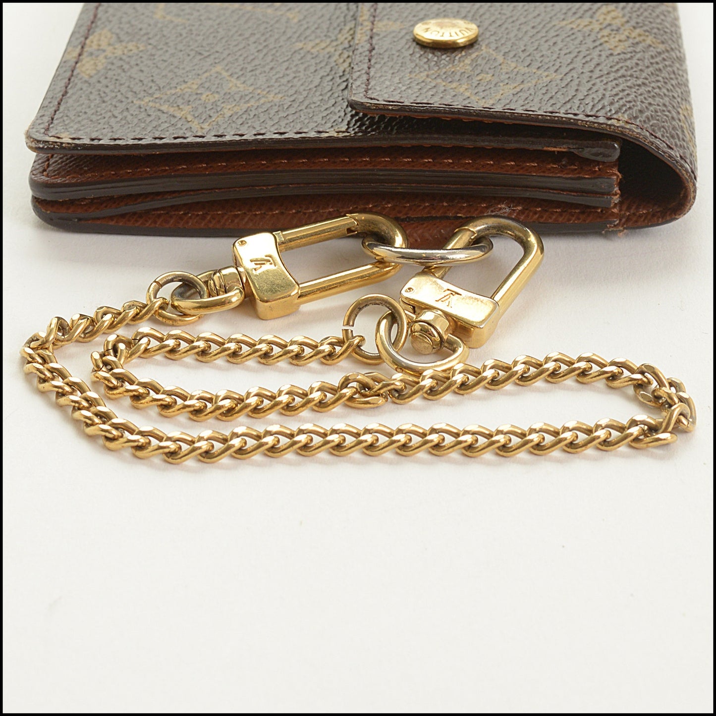 RDC15445 LOUIS VUITTON 80's Brown LV Monogram Portefeuille Accordion Clutch Wallet with Chain Strap
