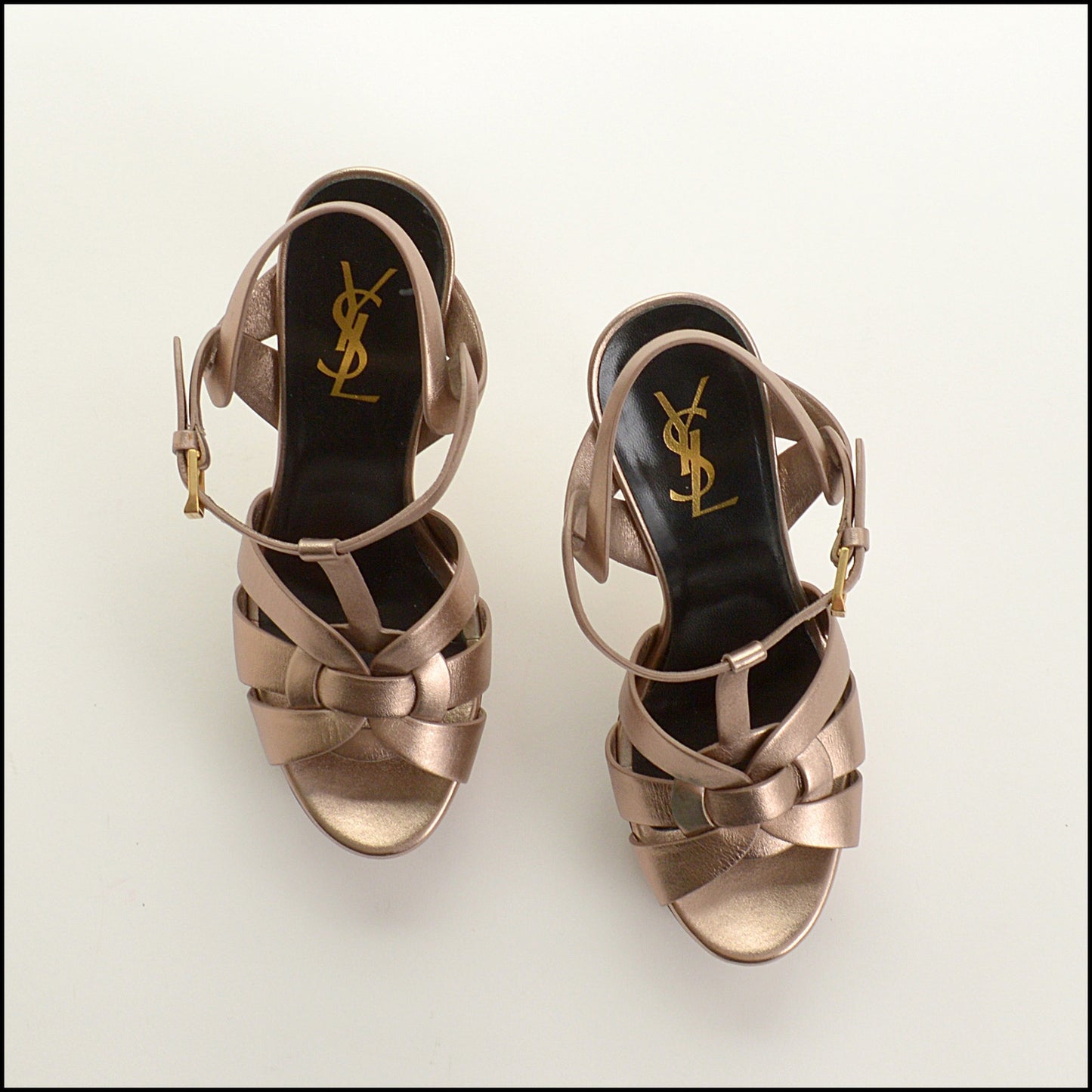 RDC15199 SAINT LAURENT Metallic Rose Gold Leather Tribute Platform Heels Size 38