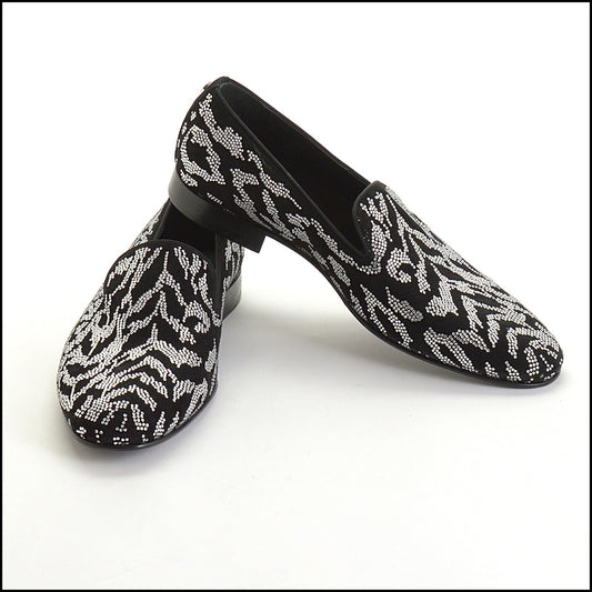 RDC14638 CAVALLI CLASS Men's Black Suede & Crystal Tiger Embellished Smoking Slippers Size 45